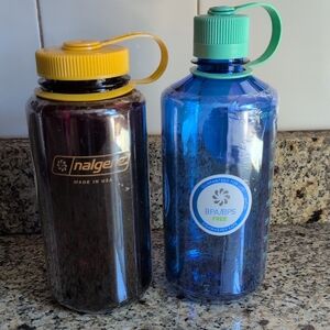 Nalgene Blue and Yellow Water Bottles